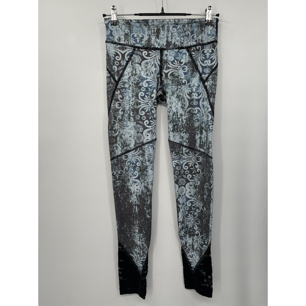 Vimmia Smalls Legging Women Blue Grey Damask Print Lace Ankle Panels Mid Rise